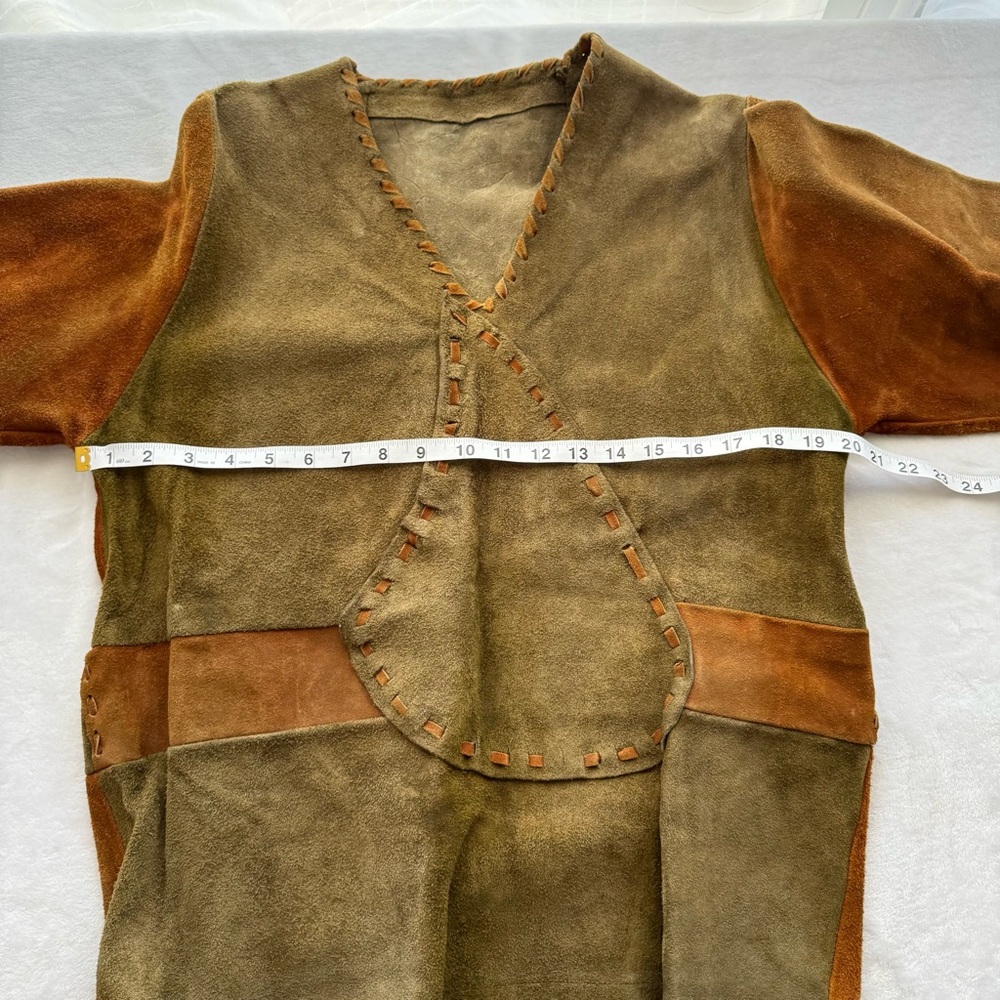 Vintage 70s Suede Leather Patchwork Pullover Shir… - image 6